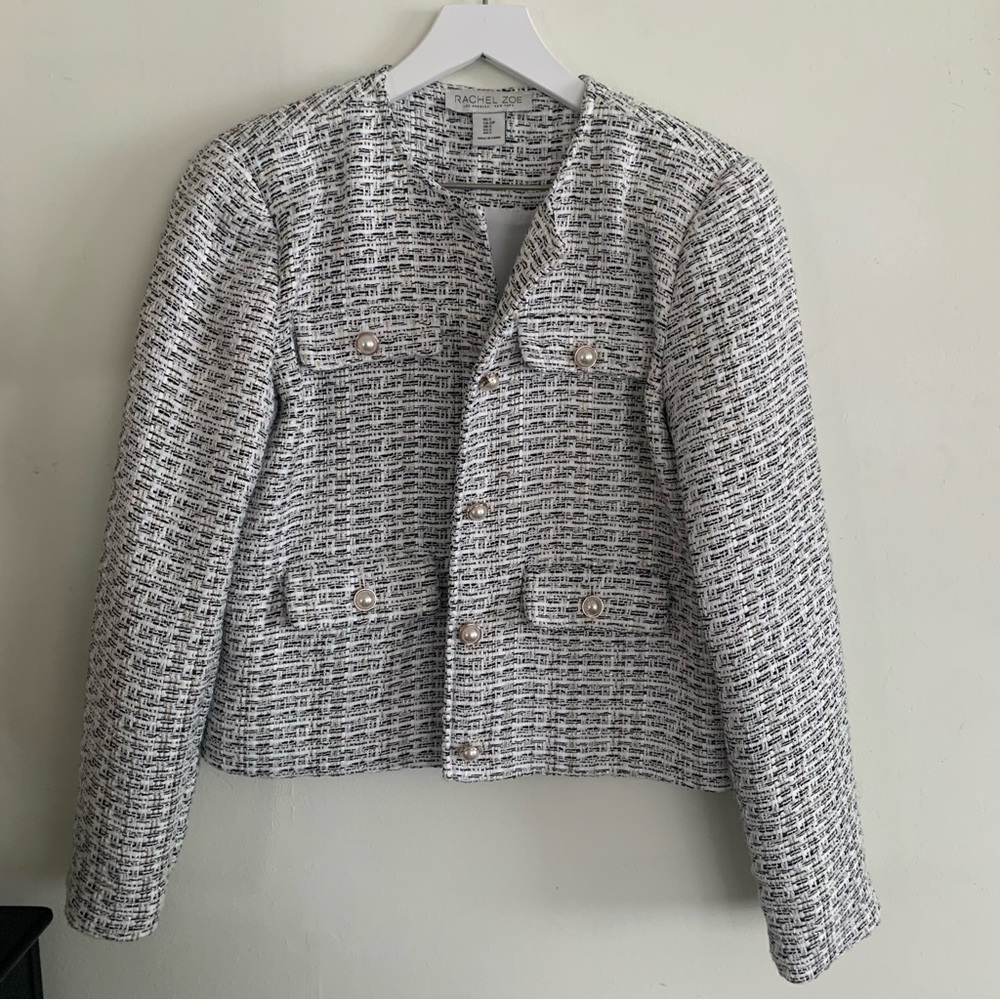 Chic White Tweed Jacket Rachel Zoe size small